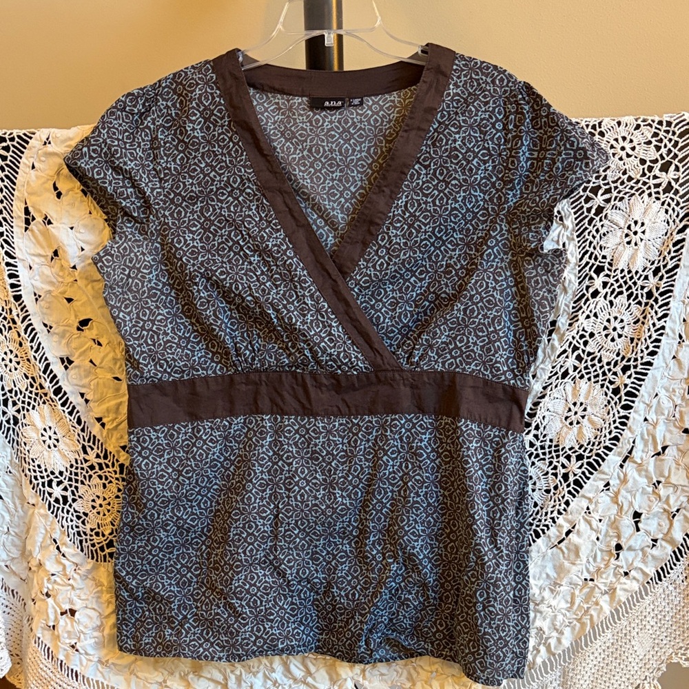 A N A Brown and Teal Patterned Top Size XL